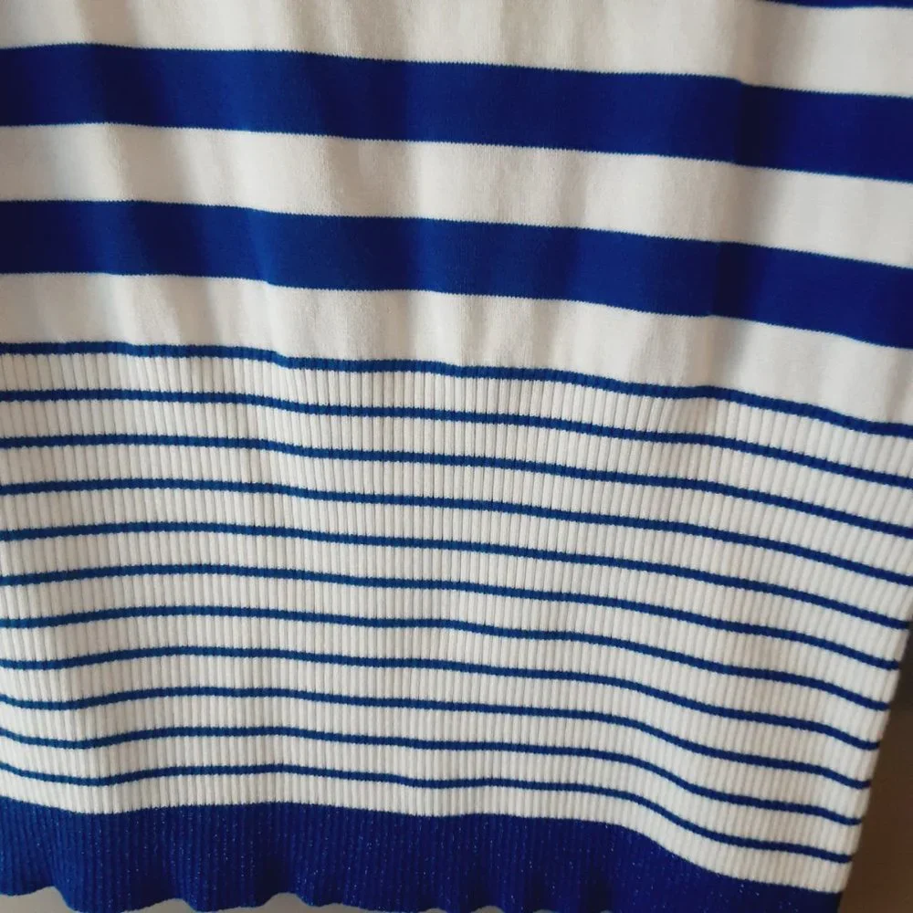 Belldini Striped Cardigan, V-neck, 3/4 Sleeve, Royal Blue & White | Medium - Picture 11 of 14